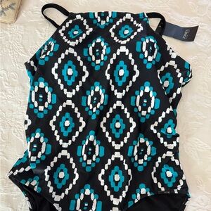 NWT Jones NY Black and Teal Patterned Bathing suit